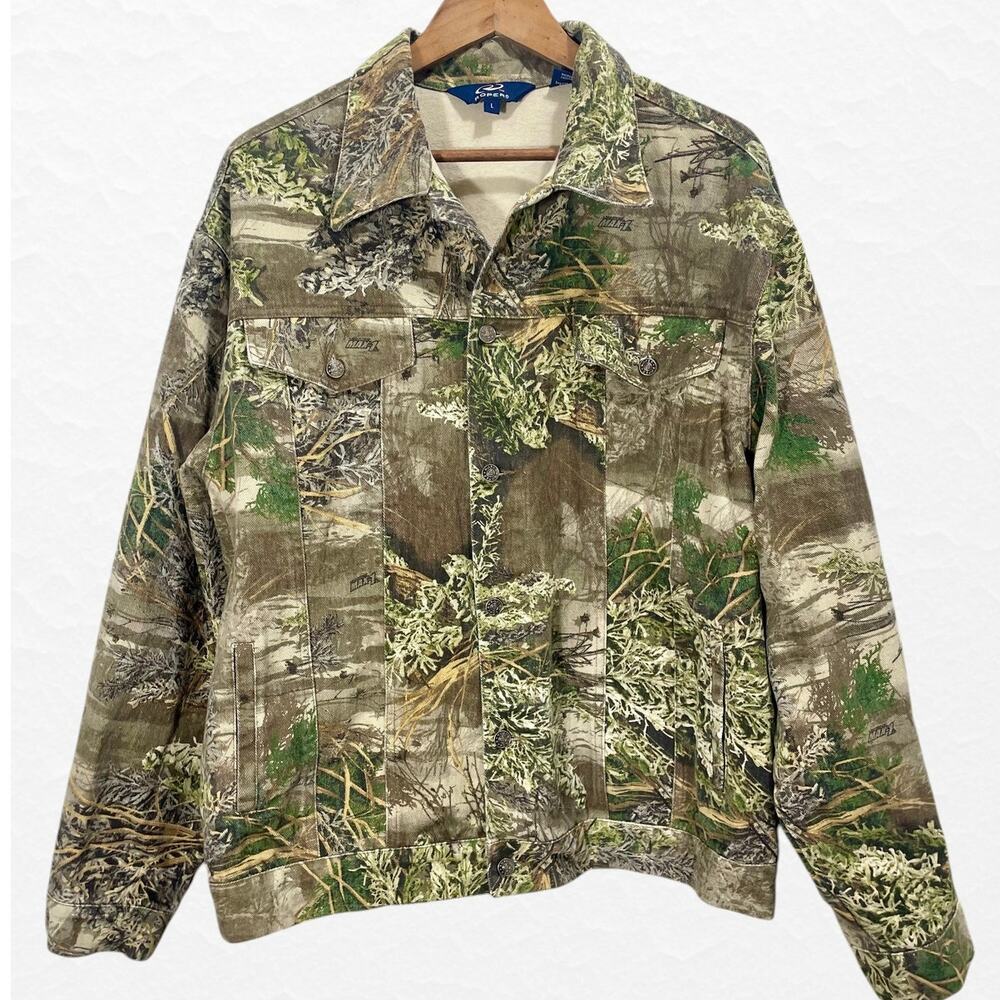 Vintage 90s Roper Camouflage Denim Jacket Mens Large Western All Over Mossy Camo